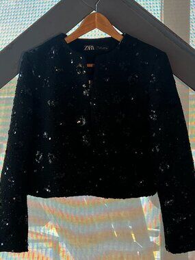 Zara Women's Black Sequin Blazer | Size L